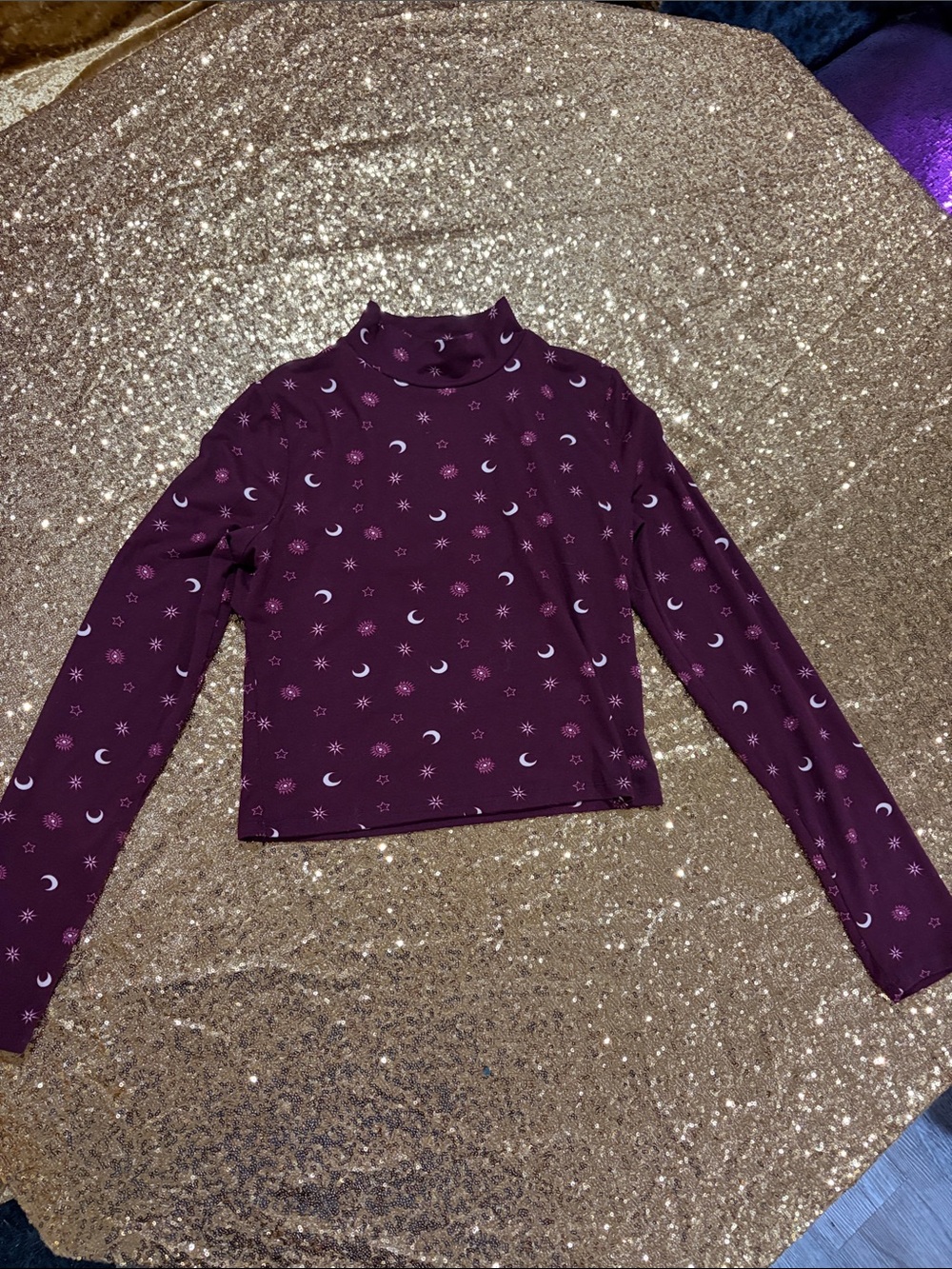 Self Esteem Plum Moon & Star Mock Neck Long Sleeve Top